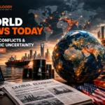 World news today covering international conflicts, oil prices, and global economic uncertainty.